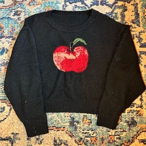 Cider Black Sweater with Red Apple Motif